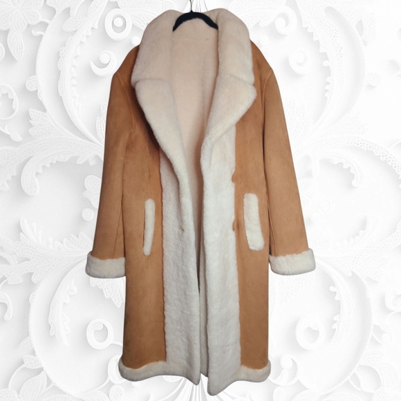 LoveShackFancy Arlington Suede Paneled Faux Shearling Coat - Picture 6 of 10